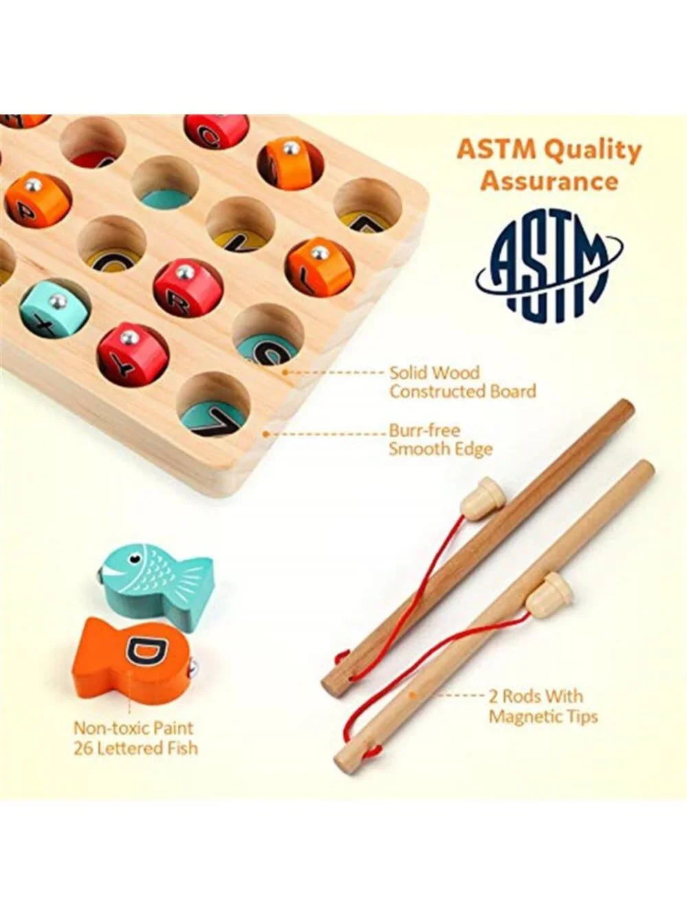 Wooden Magnetic Fishing Game Fine Motor Skill Toy ABC Alphabet Color